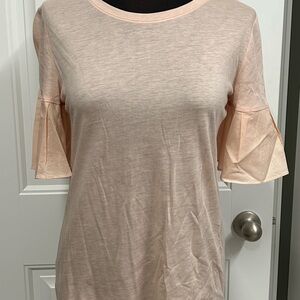 LOFT Pink Ruffled Sleeve T-Shirt NWT